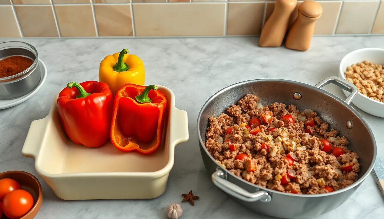 Easy Stuffed Bell Peppers with Ground Beef Recipe (Ready in 40 Minutes!) 4 Easy Stuffed Bell Peppers with Ground Beef Recipe (Ready in 40 Minutes!) 3
