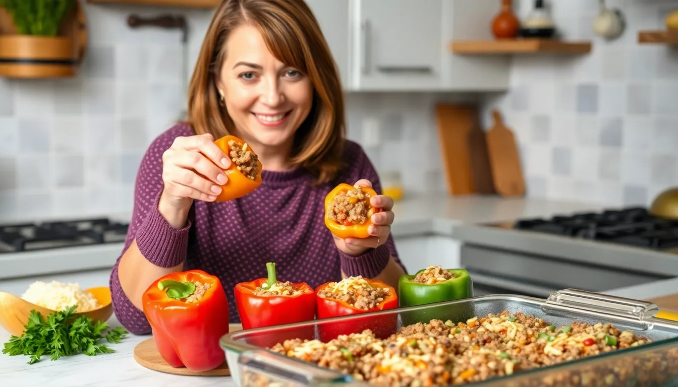 Easy Stuffed Bell Peppers with Ground Beef Recipe (Ready in 40 Minutes!) 6 Easy Stuffed Bell Peppers with Ground Beef Recipe (Ready in 40 Minutes!) 5