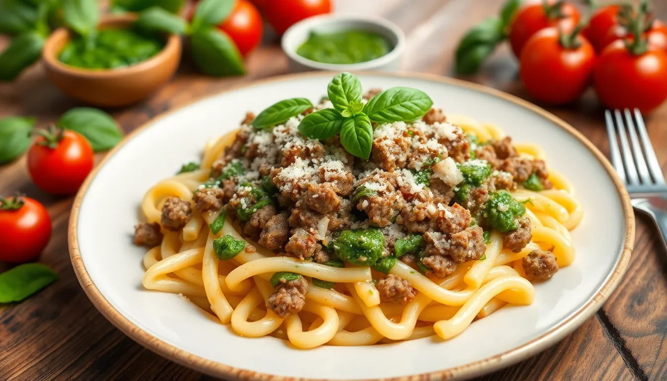 Easy Ground Beef and Pesto Recipe - Ready in 20 Minutes 12 Easy Ground Beef and Pesto Recipe - Ready in 20 Minutes 11
