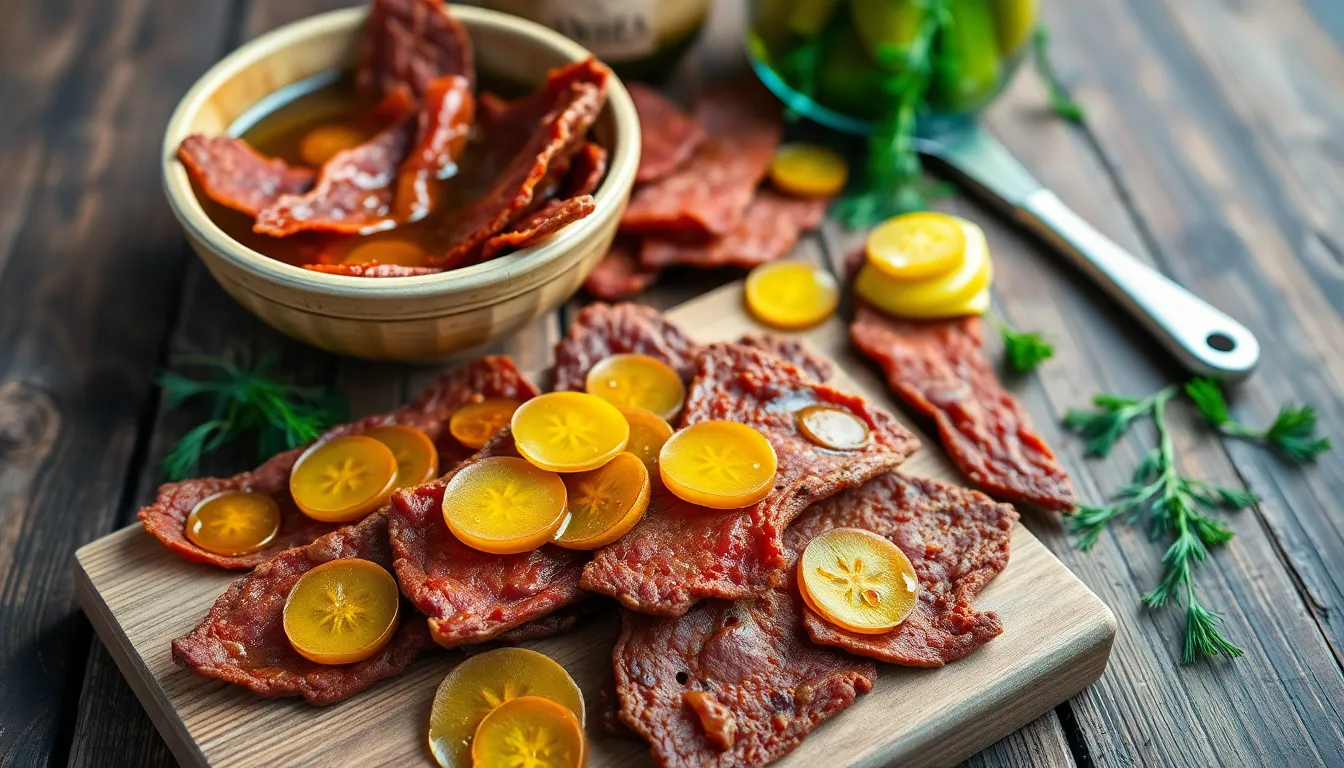Easy Dill Pickle Beef Jerky Recipe: Tangy Homemade Snack in 8 Hours 16 Easy Dill Pickle Beef Jerky Recipe: Tangy Homemade Snack in 8 Hours 15