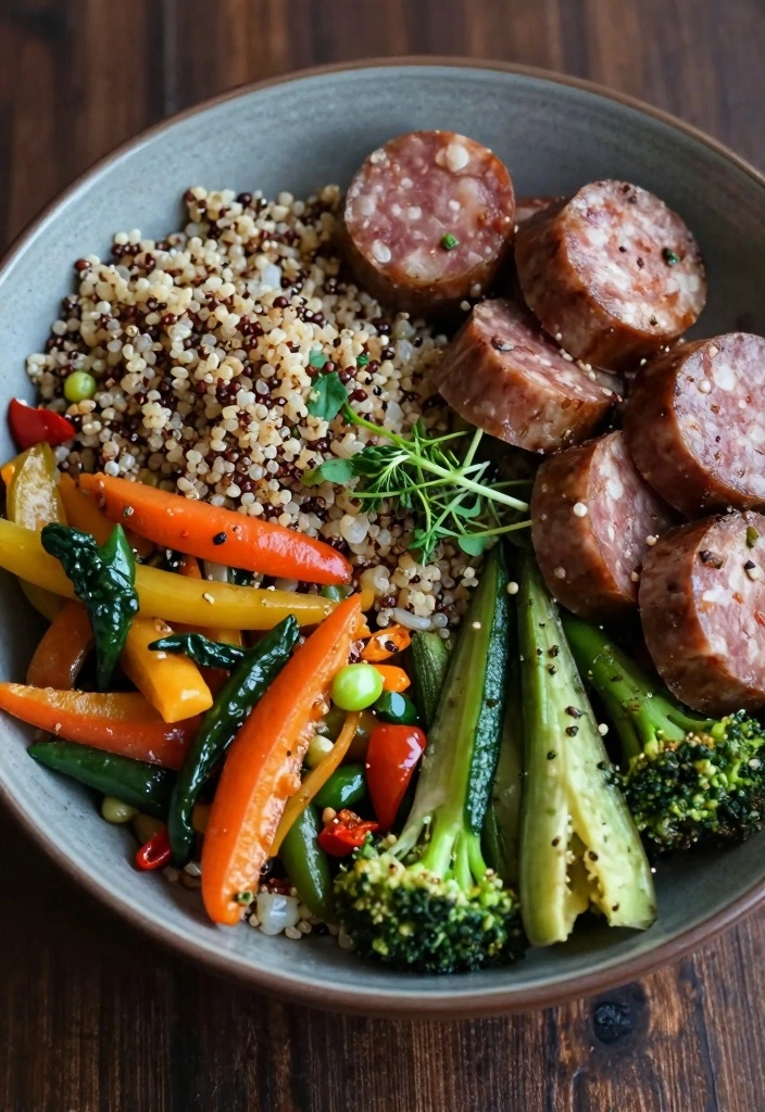 10 Healthy Sausage Recipes With Lighter Flavorful Twists 1 10 Healthy Sausage Recipes With Lighter Flavorful Twists - 1. Zesty Quinoa and Sausage Bowl