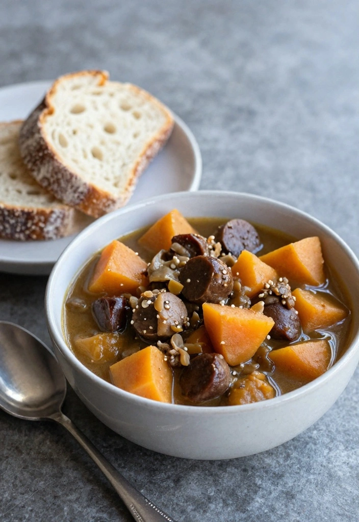 10 Sausage Crockpot Recipes for Simple Hands Off Meals 31 10 Sausage Crockpot Recipes for Simple Hands Off Meals - 4. Sausage and Sweet Potato Stew